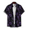 Chemise boutonnée à imprimé floral rose pour homme, style gothique, idéale pour les vacances - Noir 5XL