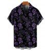 Chemise boutonnée à imprimé floral rose pour homme, style gothique, idéale pour les vacances - Noir 5XL