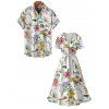 Vacation Couple Outfit Floral Leaf Print Belt Midi Dress and Shirt Matching Set - Blanc S | US 4