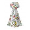 Vacation Couple Outfit Floral Leaf Print Belt Midi Dress and Shirt Matching Set - Blanc S | US 4