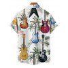 Chemise de vacances pour homme, boutonnée, imprimé cocotier et guitare, pour la plage - multicolor 2XL