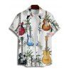 Chemise de vacances pour homme, boutonnée, imprimé cocotier et guitare, pour la plage - multicolor 2XL