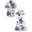 Vacation Couple Outfit Octopus Skulls Pirate Print Midi Slit Dress and Shirt Set for Beach - Bleu S | US 4
