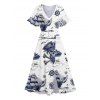 Vacation Couple Outfit Octopus Skulls Pirate Print Midi Slit Dress and Shirt Set for Beach - Bleu S | US 4
