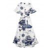 Vacation Couple Outfit Octopus Skulls Pirate Print Midi Slit Dress and Shirt Set for Beach - Bleu S | US 4