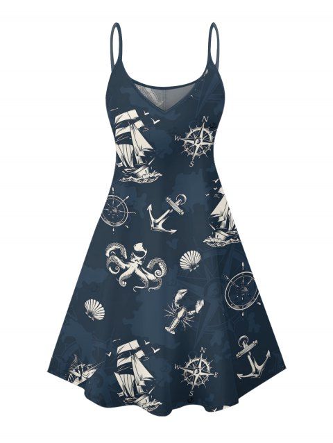 Robe de vacances à imprimé poulpe Anchor, mini-robe à bretelles spaghetti pour la plage
