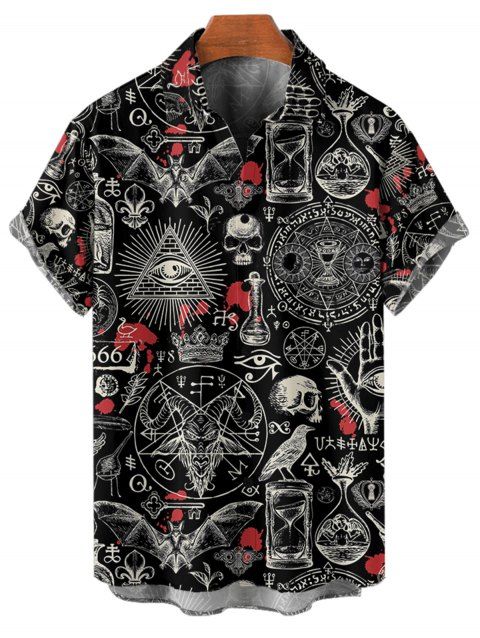 Chemise boutonnée gothique pour homme avec imprimé tête de mort et chauve-souris pour Halloween