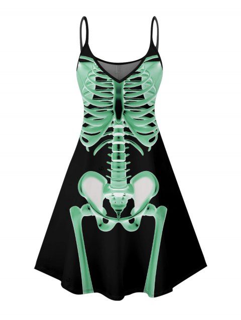 Robe gothique à imprimé squelette pour Halloween, mini-robe à bretelles spaghetti