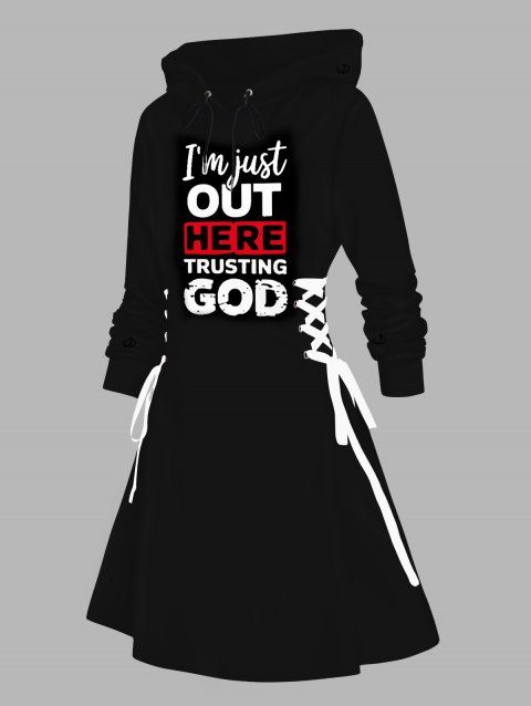Robe à capuche avec slogan amusant et cordon de serrage, mini-robe à lacets et capuche