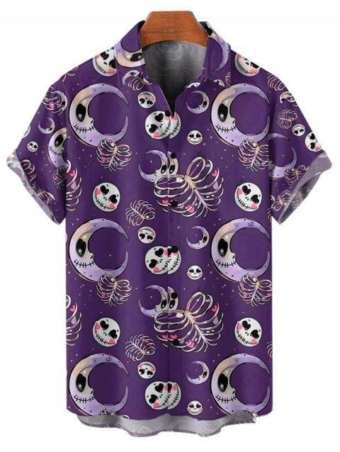 Chemise boutonnée gothique pour homme, motif tête de mort, squelette et lune, pour Halloween