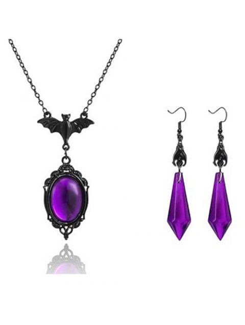 Ensemble de boucles d'oreilles géométriques et collier en pierres artificielles style chauve-souris, accessoires gothiques pour Halloween