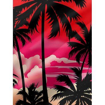 Vacation Couple Outfit for Beach Ombre Coconut Tree Print Pocket Long Dress and Shirt Set