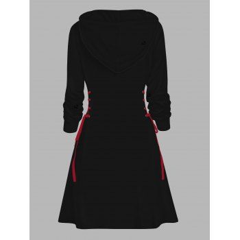Gothic Hoodie Dress for Halloween Rose Skulls Letter Print Lace Up Drawstrings Mini Dress