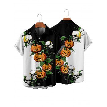 Gothic Couple Outfit for Halloween Colorblock Skulls Pumpkin Leaf Print Mini Dress and Shirt Set
