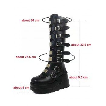 Buckle Strap Back Zipper Thick Platform Punk Style Knee-high Boots
