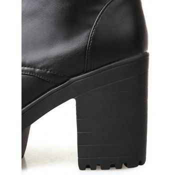 Solid Color Buckle Strap Lace Up Thick Platform Vintage Knee-high Boots