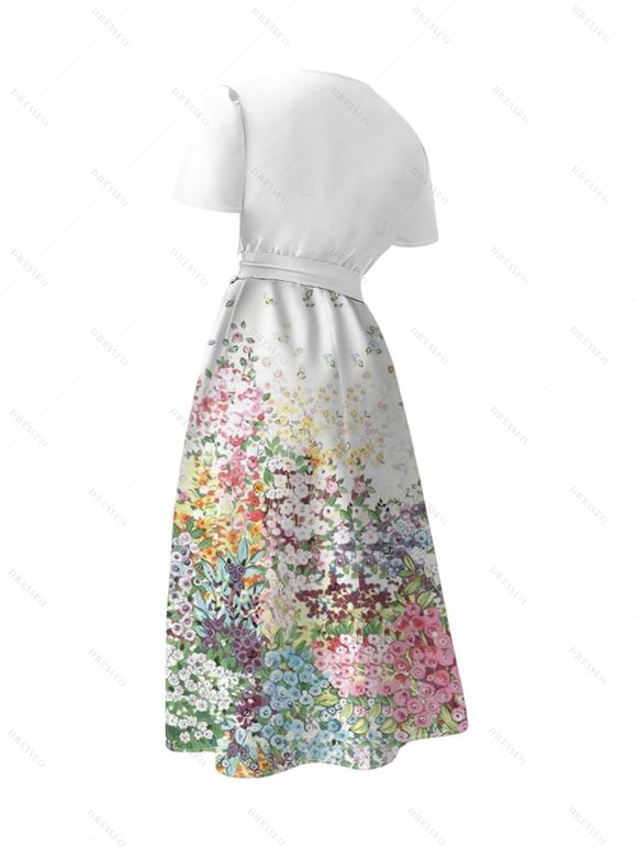 Robe ceinture à imprimé pétales de fleurs pour les vacances Robe mi-longue à surplis - Blanc S | US 4