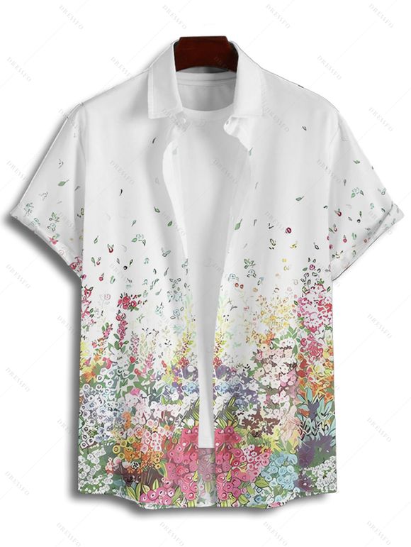 Chemise de vacances pour homme, décontractée, boutonnée, à imprimé pétales de fleurs - Blanc S