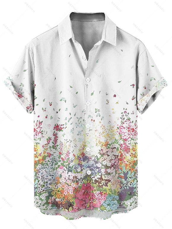 Chemise de vacances pour homme, décontractée, boutonnée, à imprimé pétales de fleurs - Blanc S