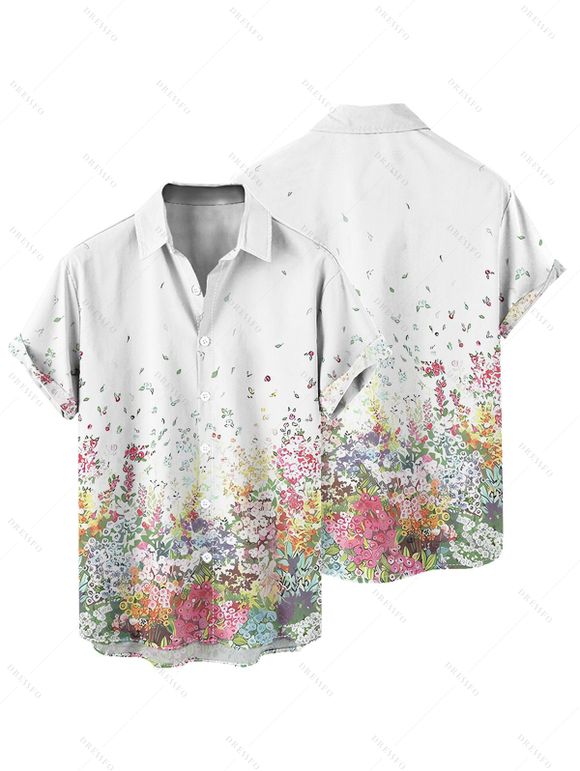 Chemise de vacances pour homme, décontractée, boutonnée, à imprimé pétales de fleurs - Blanc S