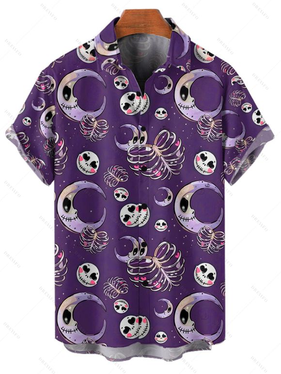 Chemise boutonnée gothique pour homme, motif tête de mort, squelette et lune, pour Halloween - Concorde 5XL
