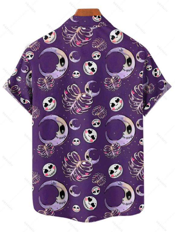 Chemise boutonnée gothique pour homme, motif tête de mort, squelette et lune, pour Halloween - Concorde 4XL