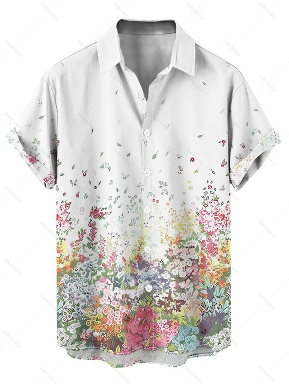 Vacation Couple Outfit Flower Petal Print Midi Belt Dress and Shirt Matching Set - Blanc S | US 4