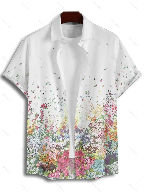 Vacation Couple Outfit Flower Petal Print Midi Belt Dress and Shirt Matching Set - Blanc S | US 4