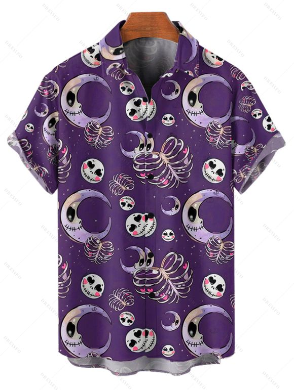 Gothic Couple Outfit for Halloween Skulls Skeleton Moon Print Mini Dress and Shirt Set - Concorde S | US 4