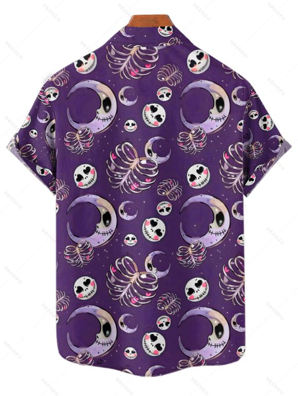 Gothic Couple Outfit for Halloween Skulls Skeleton Moon Print Mini Dress and Shirt Set - Concorde S | US 4