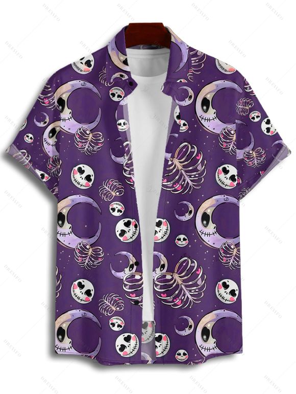 Gothic Couple Outfit for Halloween Skulls Skeleton Moon Print Mini Dress and Shirt Set - Concorde S | US 4