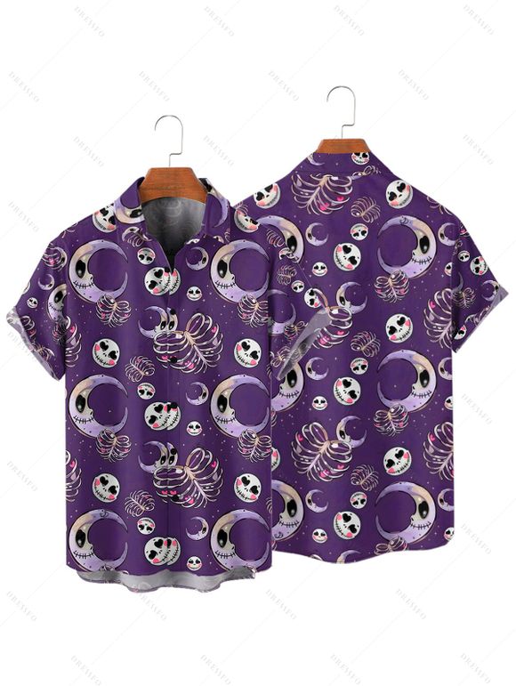 Gothic Couple Outfit for Halloween Skulls Skeleton Moon Print Mini Dress and Shirt Set - Concorde S | US 4