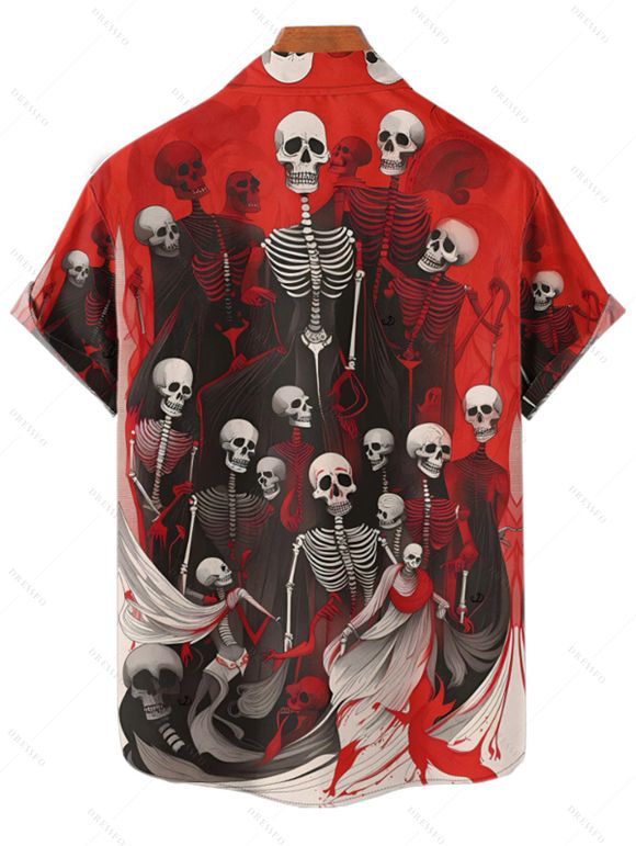 Gothic Couple Outfit for Halloween Skulls Skeleton Blood Print Spaghetti Strap Mini Dress and Shirt Set - Rouge foncé S | US 4