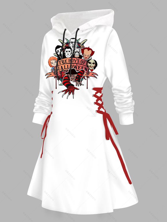 Robe à capuche gothique avec imprimé fantôme et cordons de serrage pour Halloween - Blanc S | US 4