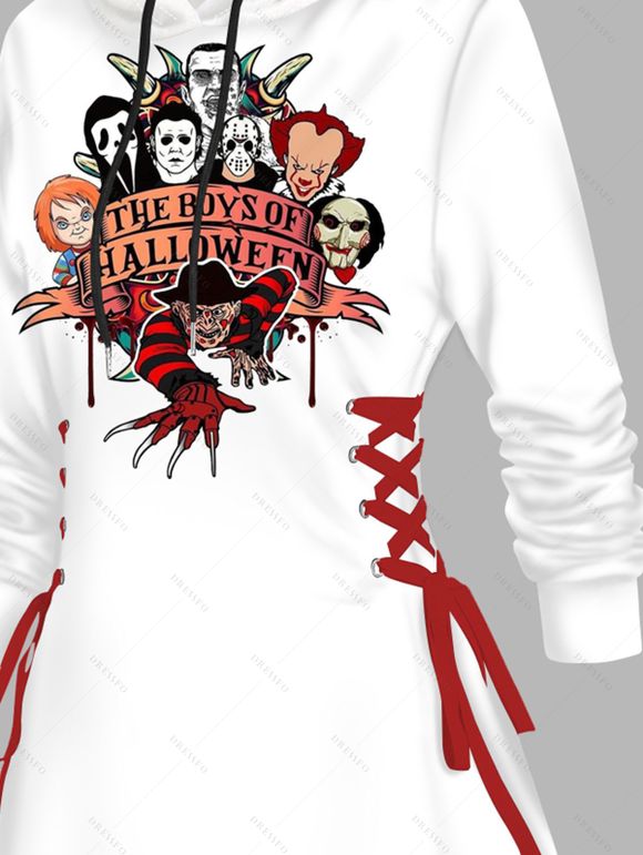 Robe à capuche gothique avec imprimé fantôme et cordons de serrage pour Halloween - Blanc S | US 4