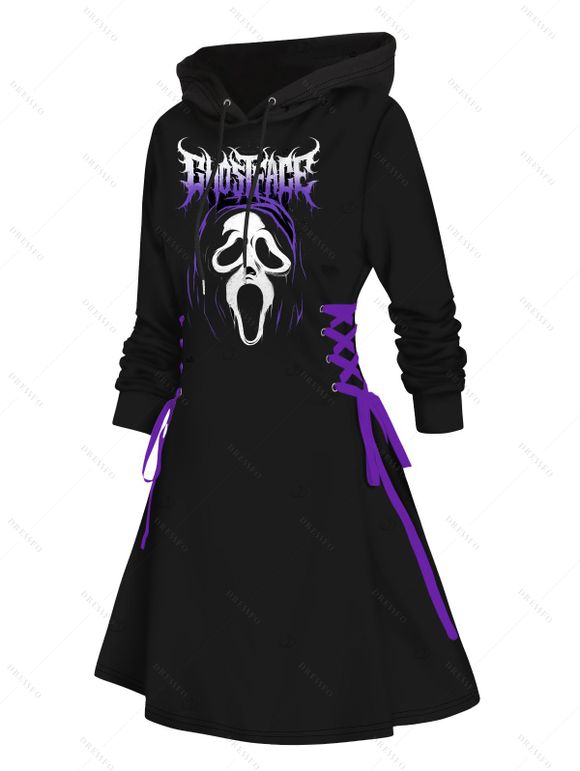 Robe à capuche gothique avec imprimé tête de mort et cordon de serrage pour Halloween - Noir S | US 4
