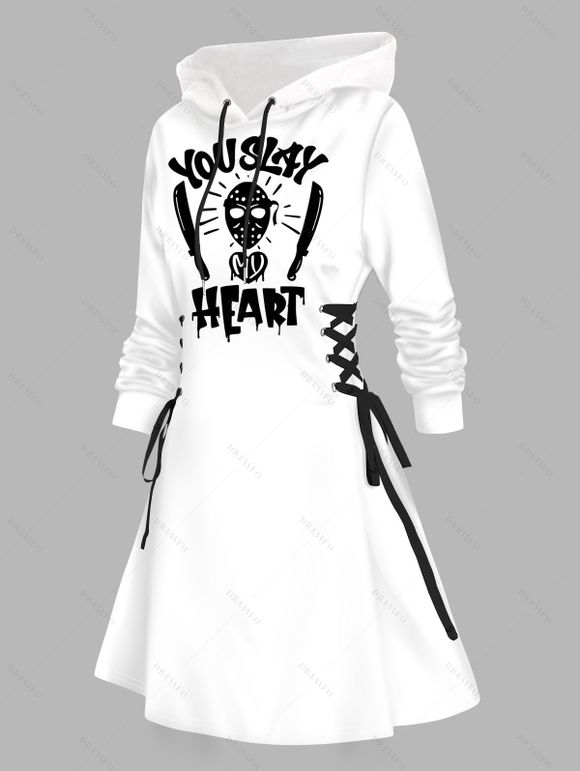Robe à capuche gothique avec imprimé lettre, cœur, masque, lacets et cordons de serrage pour Halloween - Blanc S | US 4