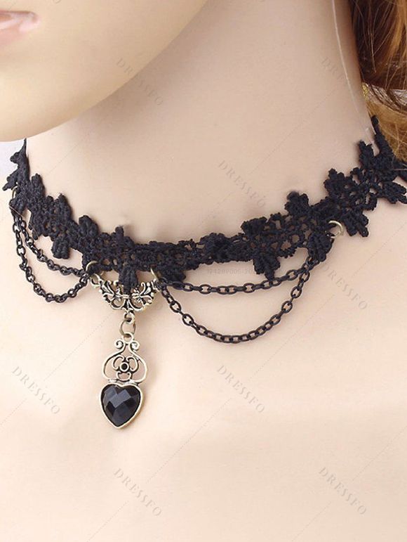 Gothic Women Outfit Lace Up Crisscross Mini Dress and Heart Lace Choker Buckle Straps Boots Set - Pourpre S | US 4