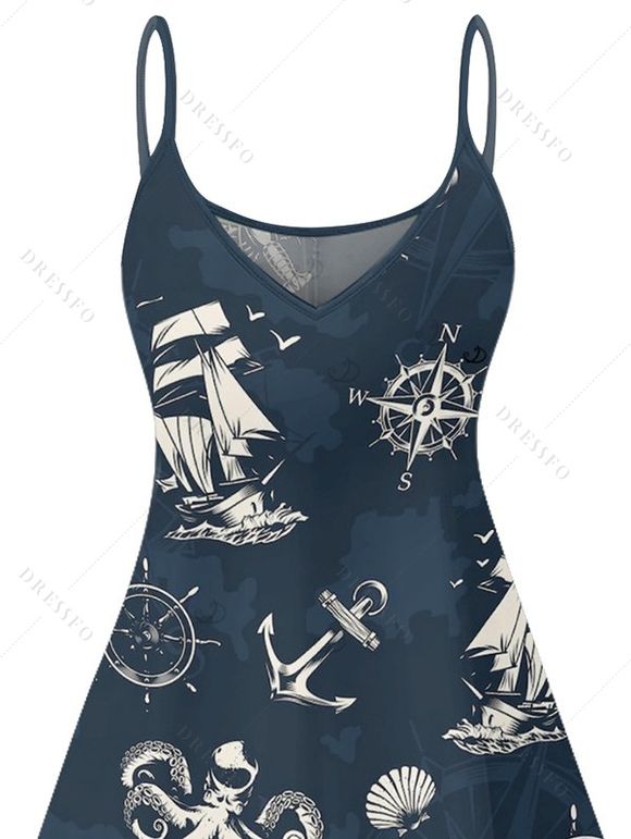 Robe de vacances à imprimé poulpe Anchor, mini-robe à bretelles spaghetti pour la plage - Bleu de Minuit S | US 4