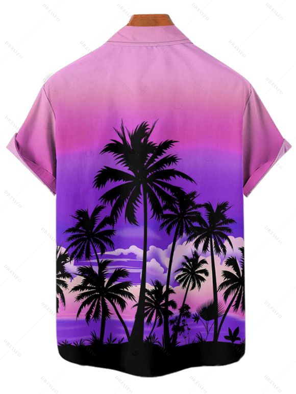 Chemise boutonnée à imprimé cocotiers ombré pour homme, idéale pour les vacances à la plage - Pourpre S