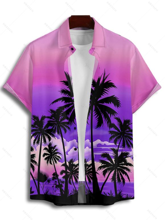 Chemise boutonnée à imprimé cocotiers ombré pour homme, idéale pour les vacances à la plage - Pourpre S