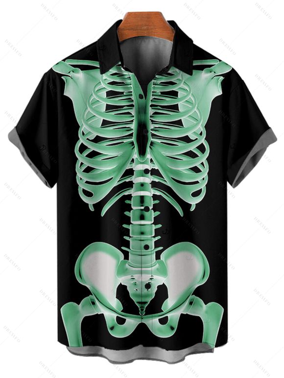 Chemise boutonnée gothique à imprimé squelette pour homme pour Halloween - Vert S