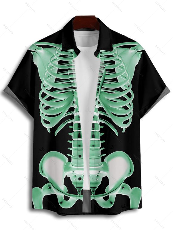 Chemise boutonnée gothique à imprimé squelette pour homme pour Halloween - Vert 4XL
