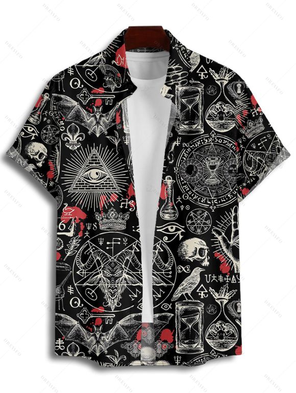 Chemise gothique boutonnée pour homme, motif tête de mort et chauve-souris, pour Halloween - Noir L