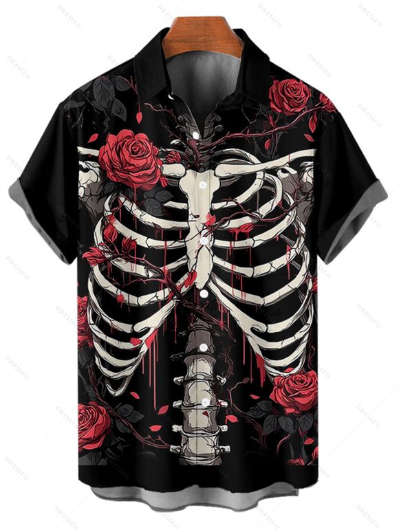 Gothic Couple Outfit Skull Rose Print Spaghetti Strap Mini Dress and Shirt Set for Halloween - Noir S | US 4