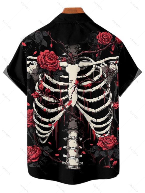 Gothic Couple Outfit Skull Rose Print Spaghetti Strap Mini Dress and Shirt Set for Halloween - Noir S | US 4