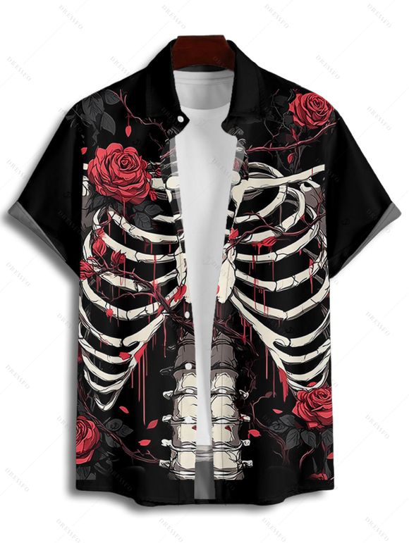 Gothic Couple Outfit Skull Rose Print Spaghetti Strap Mini Dress and Shirt Set for Halloween - Noir S | US 4