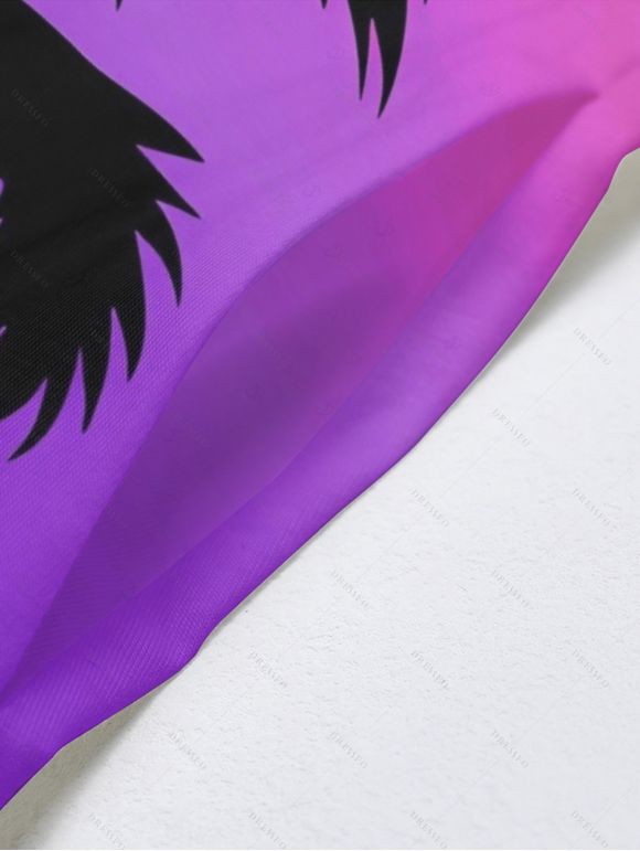 Vacation Couple Outfit for Beach Ombre Coconut Tree Print Pocket Long Dress and Shirt Set - Pourpre S | US 4