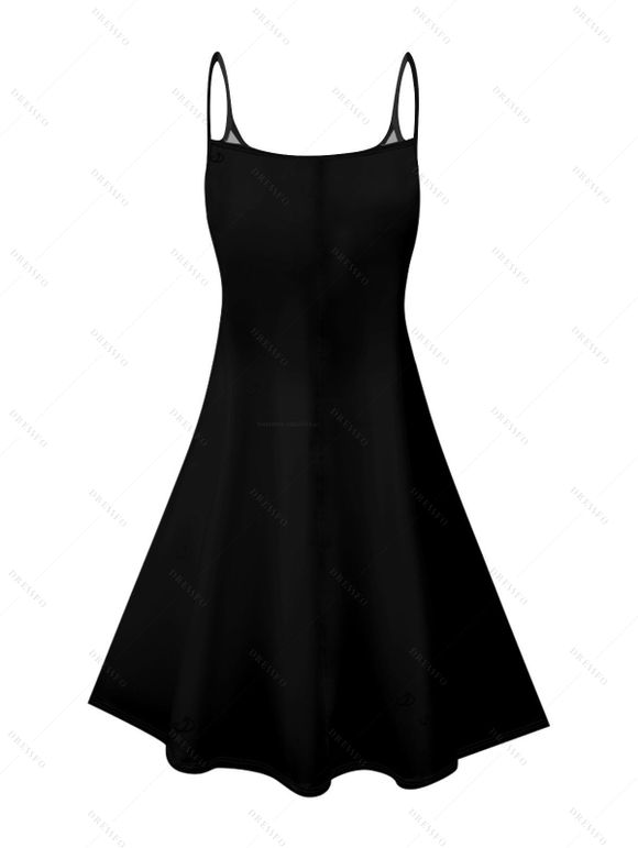 Robe gothique à imprimé tête de mort et roses, mini-robe à bretelles spaghetti pour Halloween - Noir XXXXL | US 18