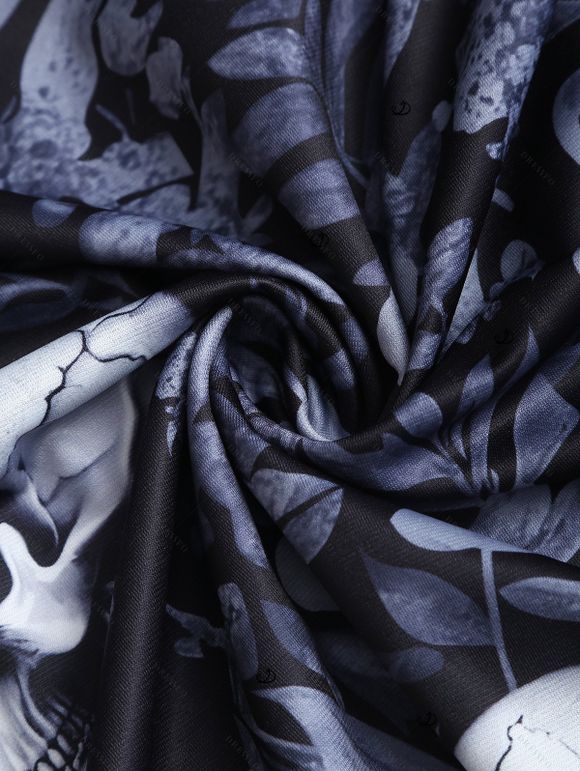 Robe gothique pour Halloween, robe mi-longue à imprimé feuilles et têtes de mort et bretelles à boucle - Noir XXL | US 14